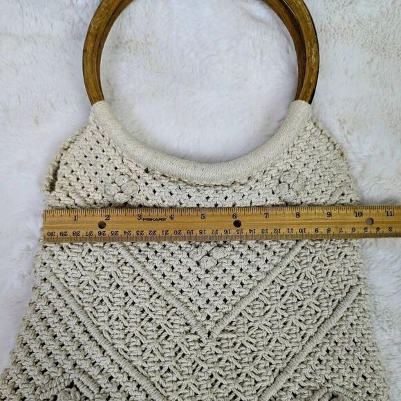Macrame Bag  Natural Crochet Woven Handbag Wood Ring Purse Boho Hand Made - Picture 6 of 9